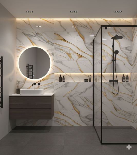 Panel Adhesivo Mármol Marfil Dorado x10u