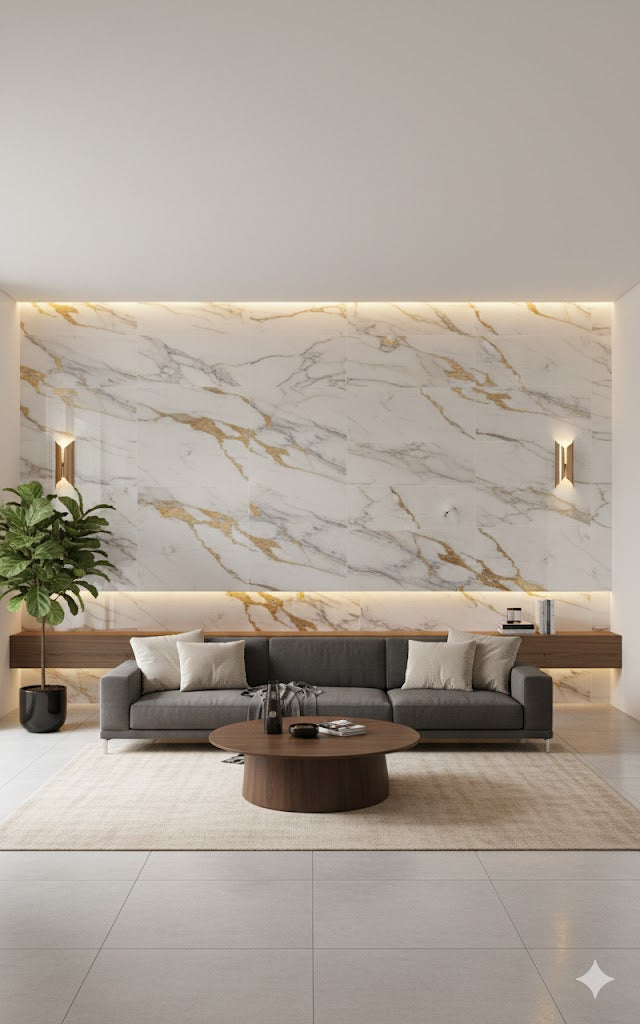 Panel Adhesivo Mármol  Blanco con Vetas