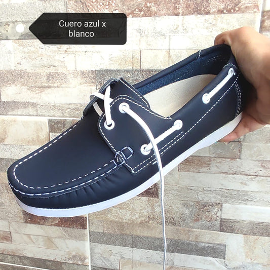 222 MOCASIN EN CUERO Azul x Blanco