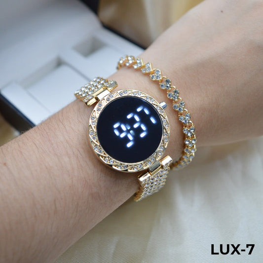 RELOJ LUXUR LED + PULSERA ESTUCHE DAMA